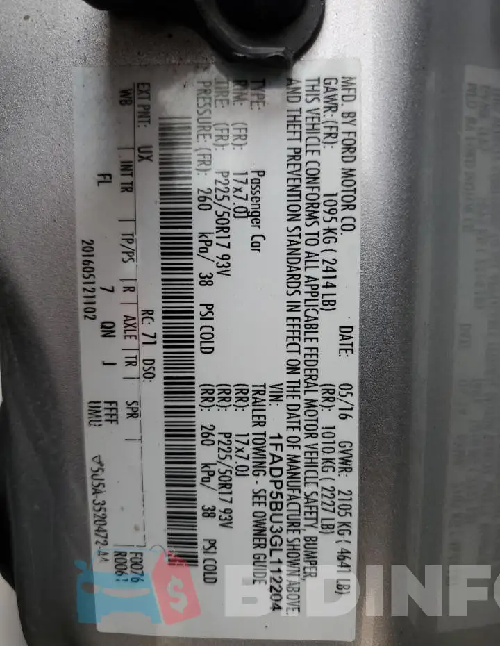 1FADP5BU3GL112204 Photo# 13