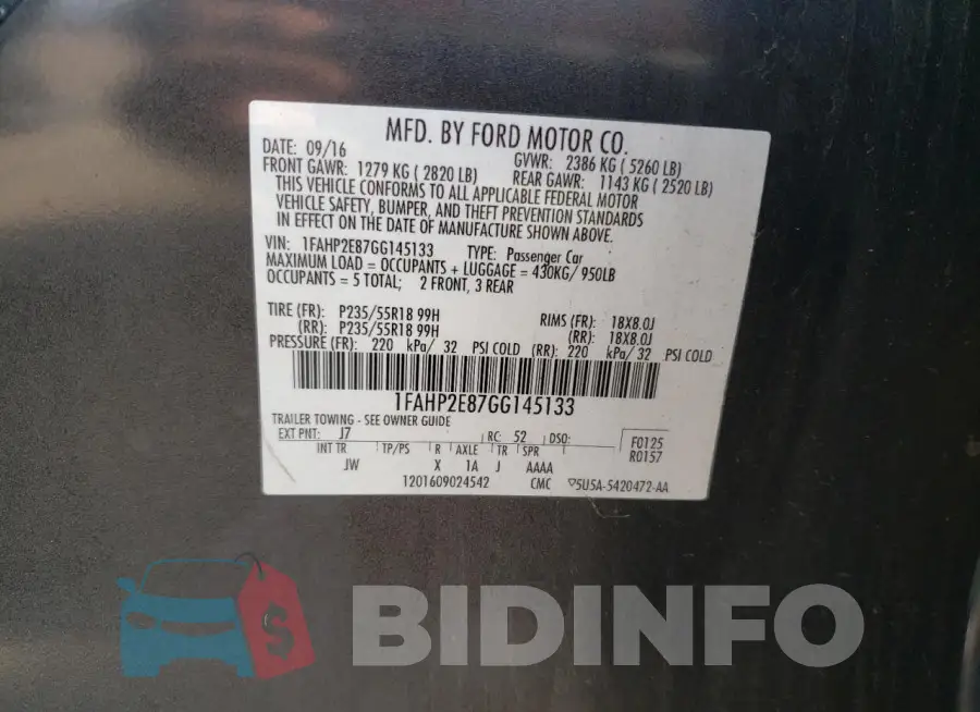 1FAHP2E87GG145133 Photo# 12