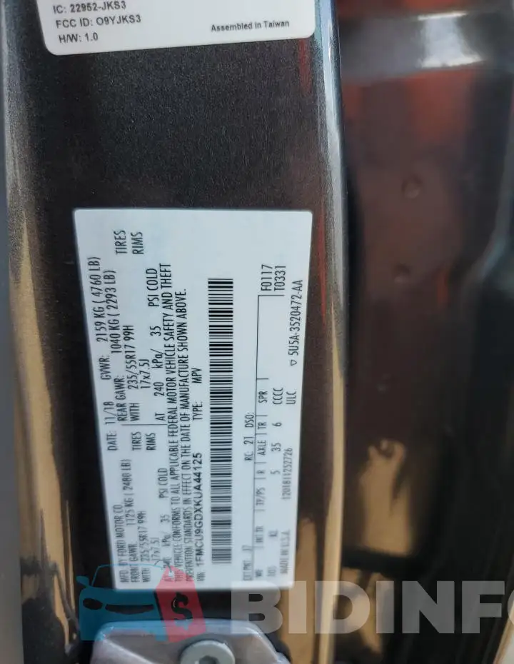 1FMCU9GDXKUA44125 Photo# 13