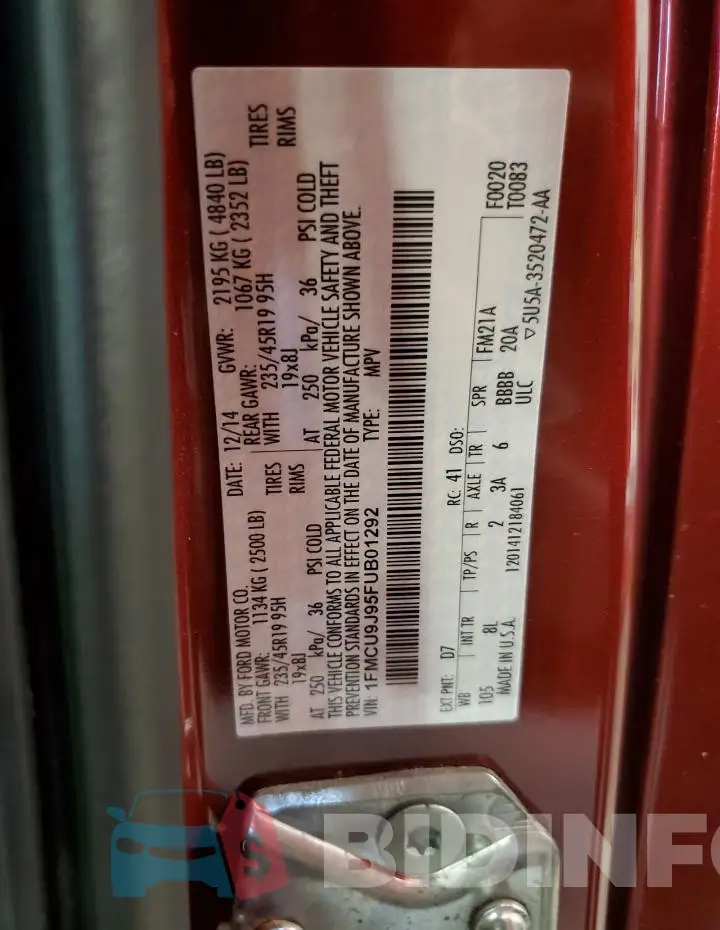 1FMCU9J95FUB01292 Photo# 13