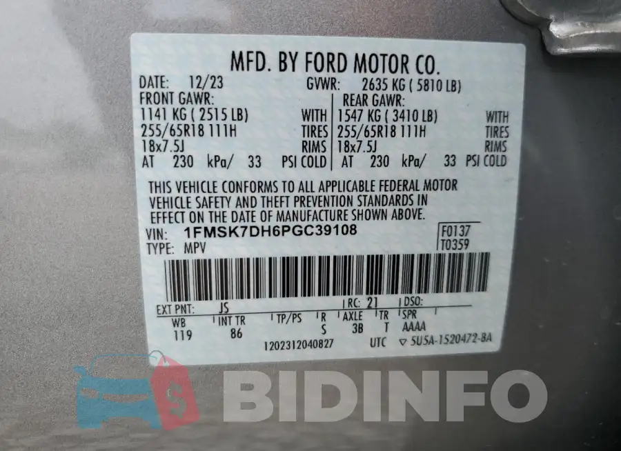 1FMSK7DH6PGC39108 Photo# 13