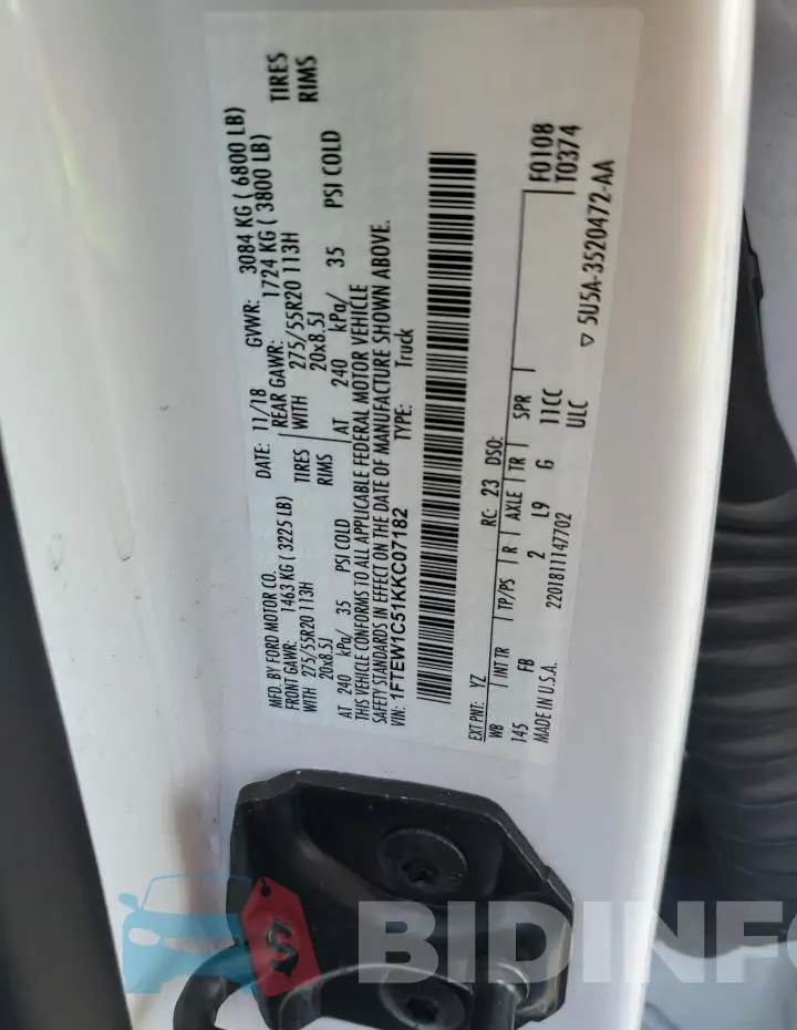 1FTEW1C51KKC07182 Photo# 12