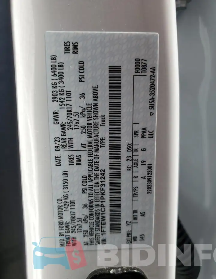 1FTEW1CP1PKF31242 Photo# 12