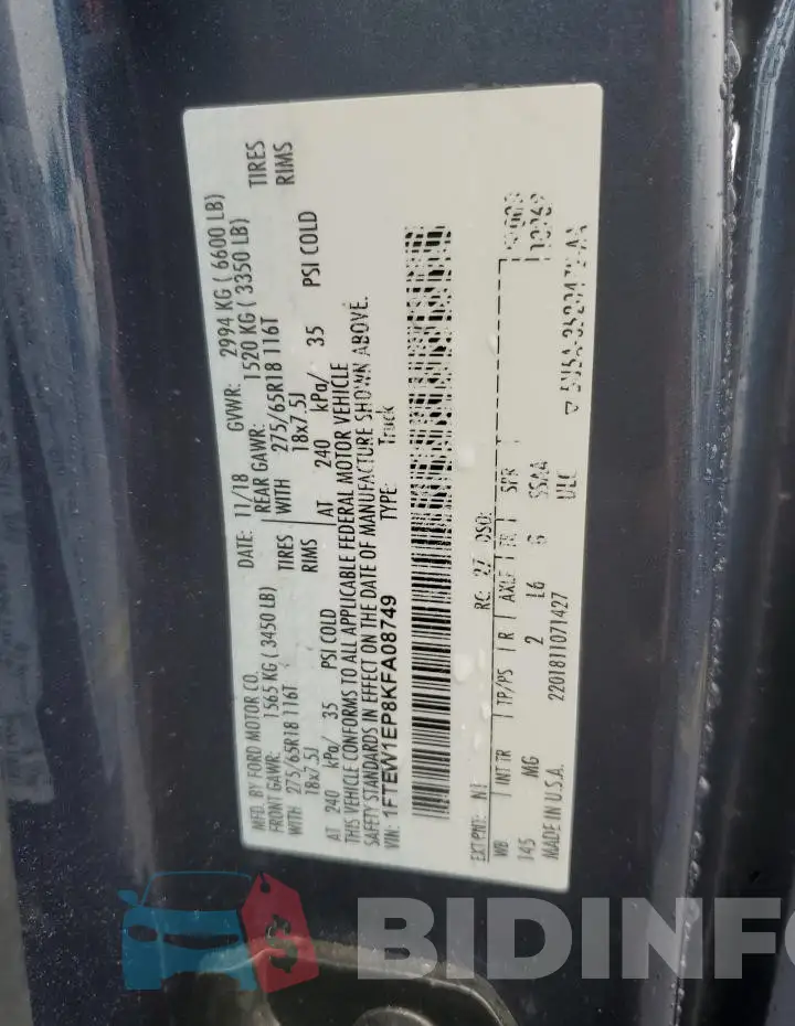 1FTEW1EP8KFA08749 Photo# 12