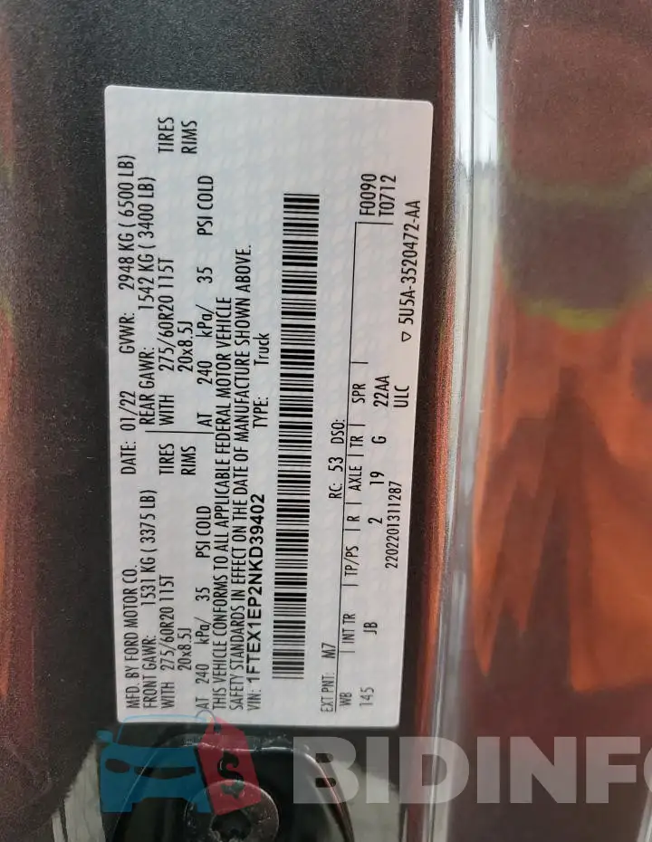 1FTEX1EP2NKD39402 Photo# 12