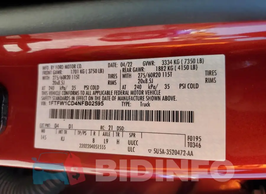 1FTFW1CD4NFB02595 Photo# 13