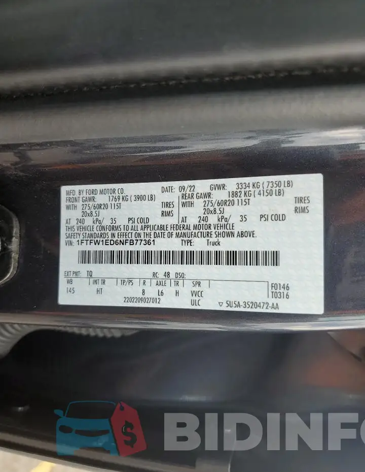 1FTFW1ED6NFB77361 Photo# 12