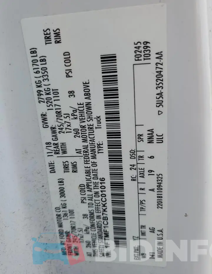 1FTMF1CB7KKC01016 Photo# 12