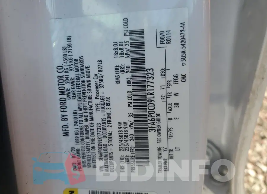 3FA6P0CD9LR177323 Photo# 13