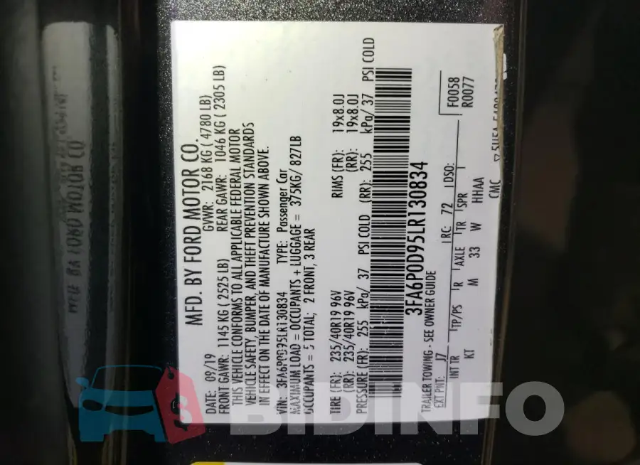3FA6P0D95LR130834 Photo# 12
