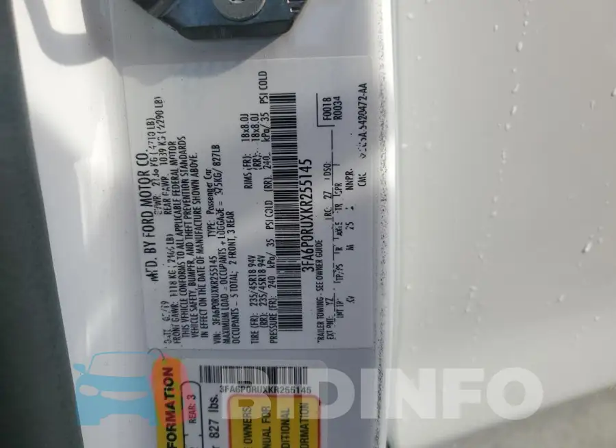 3FA6P0RUXKR255145 Photo# 12