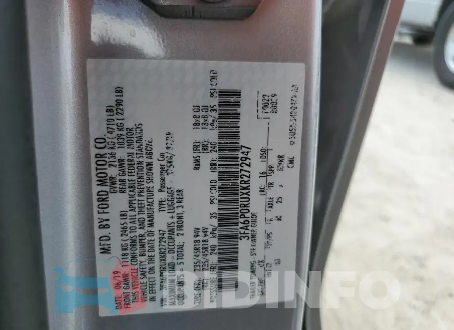 3FA6P0RUXKR272947 Photo# 12