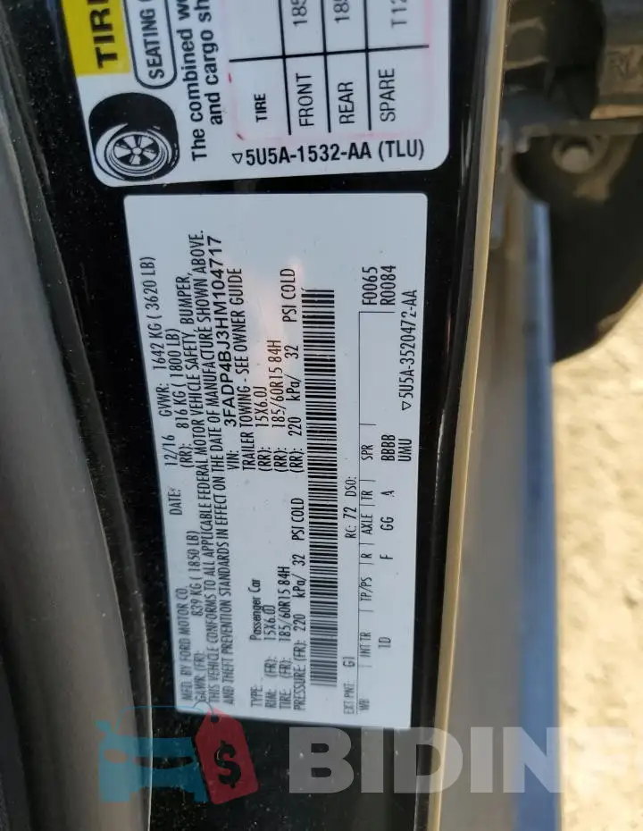 3FADP4BJ3HM104717 Photo# 12