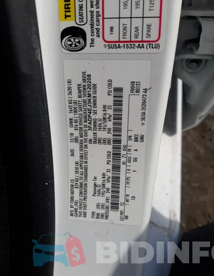 3FADP4EJ3KM120208 Photo# 13