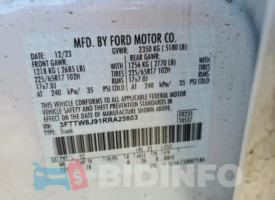 3FTTW8J91RRA25803 Photo# 13
