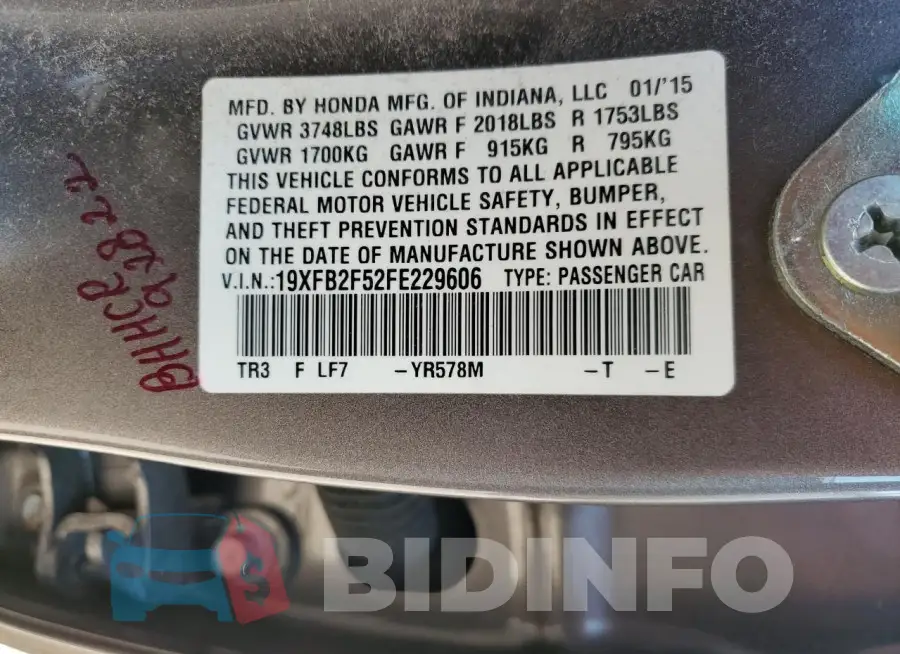 19XFB2F52FE229606 Photo# 12