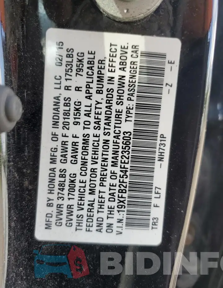 19XFB2F54FE235603 Photo# 13