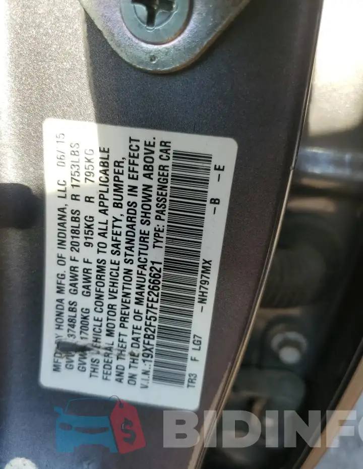 19XFB2F57FE266621 Photo# 12