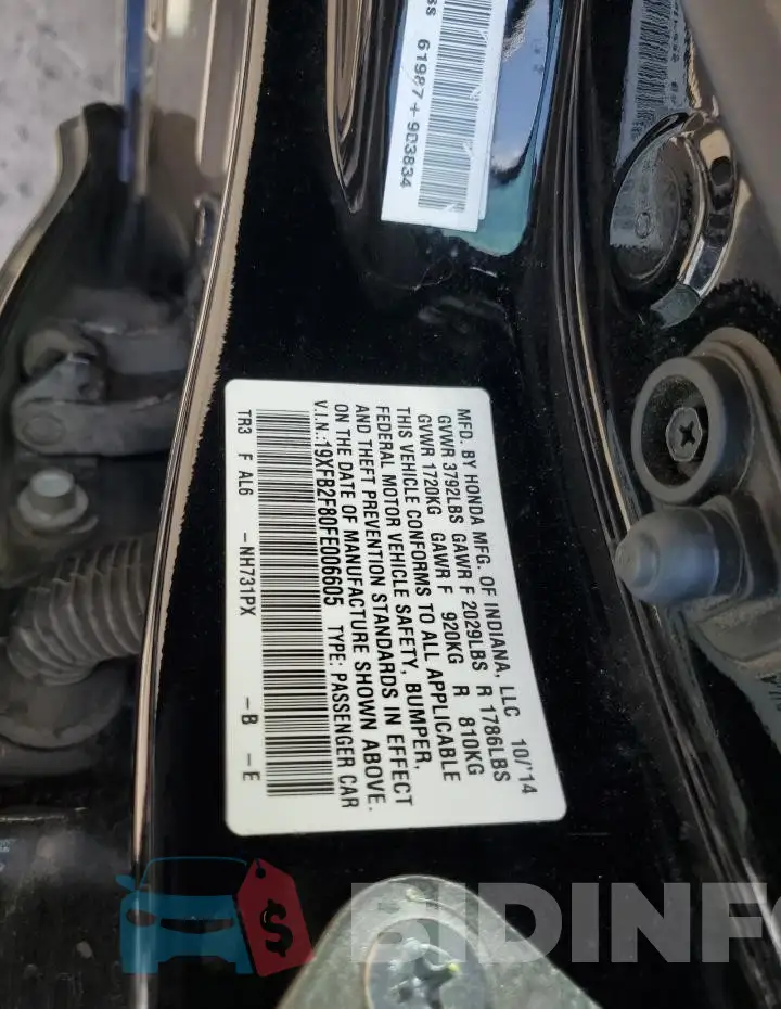 19XFB2F80FE006605 Photo# 13