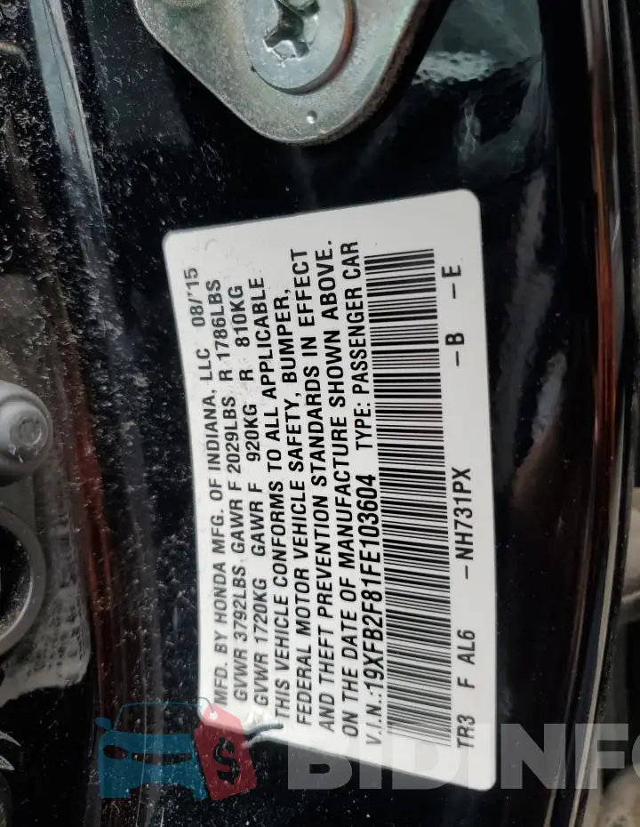 19XFB2F81FE103604 Photo# 12