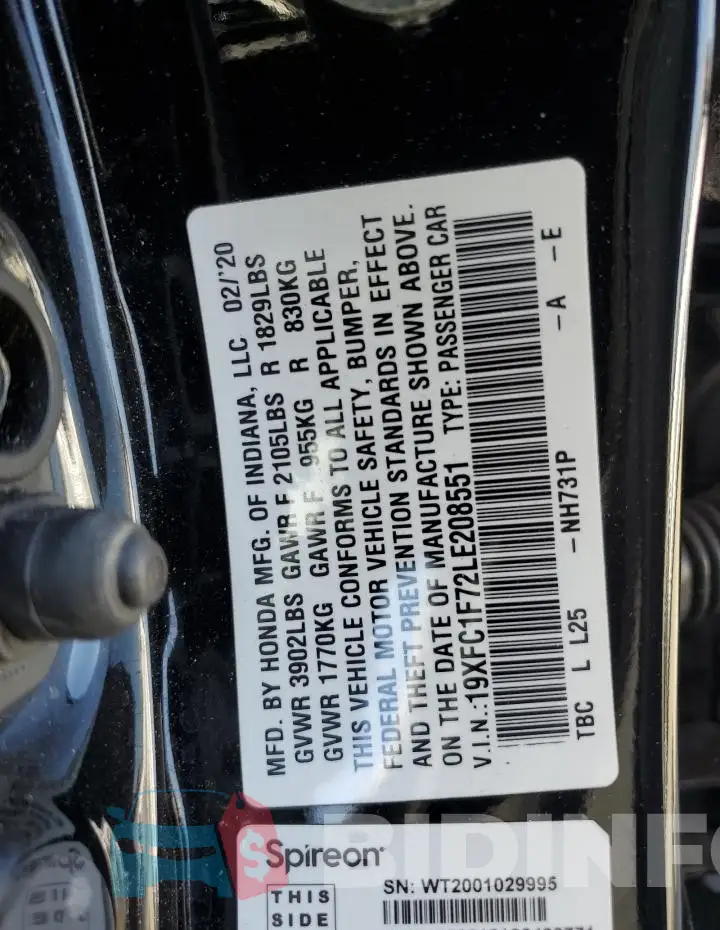 19XFC1F72LE208551 Photo# 13
