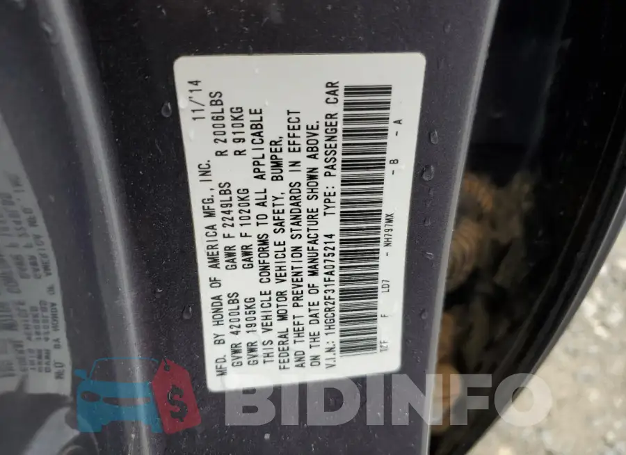 1HGCR2F31FA075214 Photo# 13