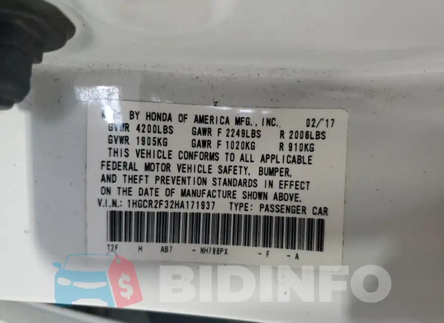 1HGCR2F32HA171937 Photo# 12
