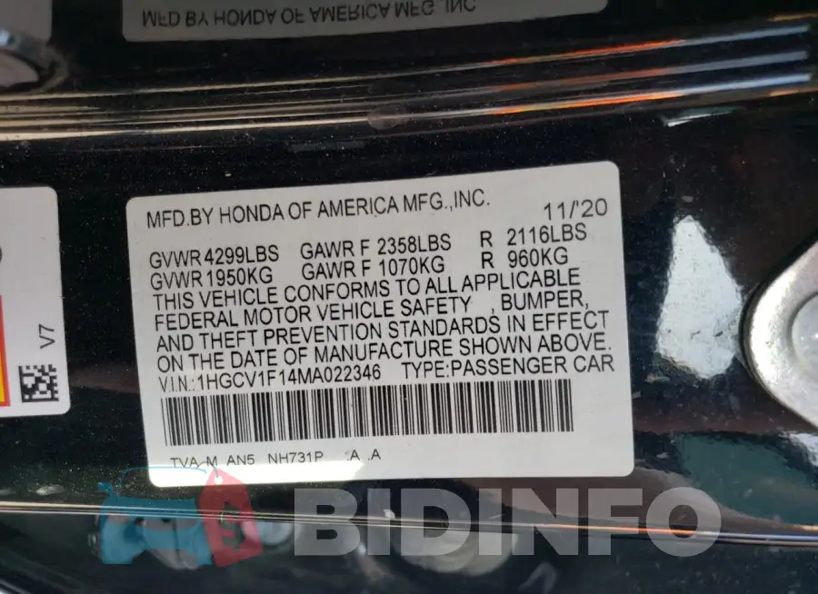 1HGCV1F14MA022346 Photo# 13