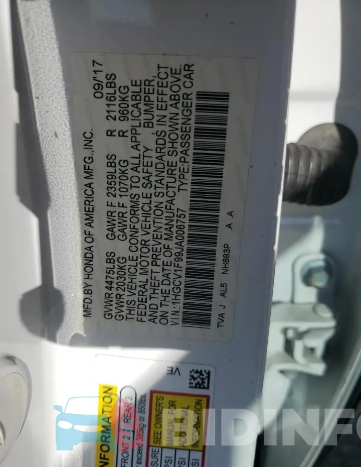 1HGCV1F99JA006757 Photo# 12