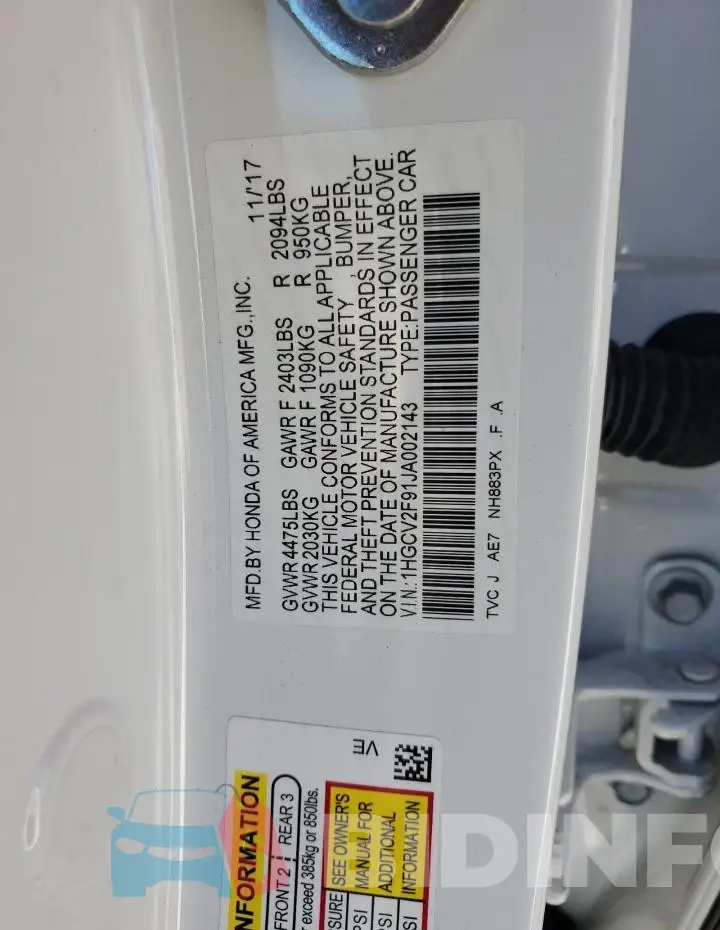 1HGCV2F91JA002143 Photo# 12