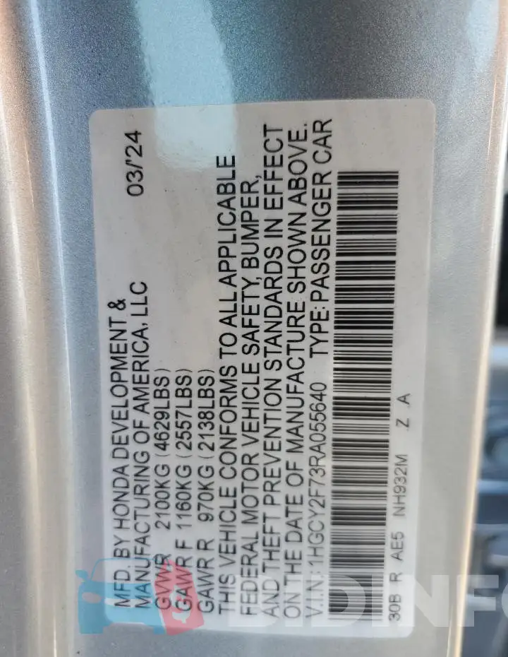1HGCY2F73RA055640 Photo# 12