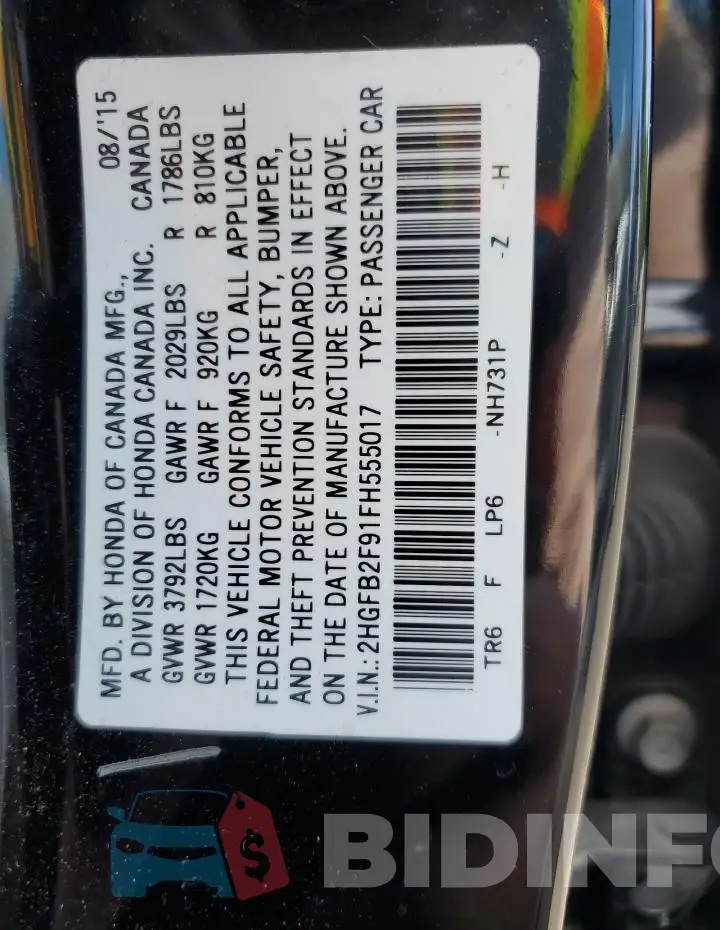 2HGFB2F91FH555017 Photo# 12