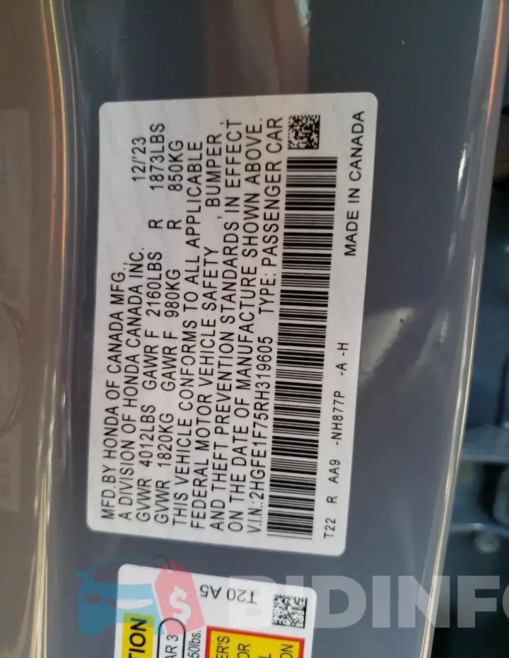 2HGFE1F75RH319605 Photo# 12