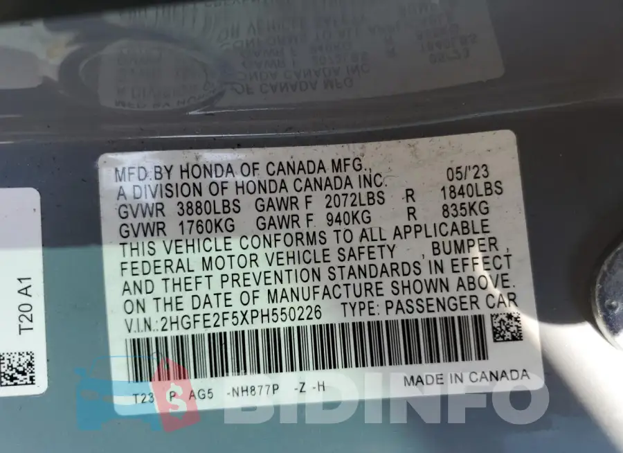 2HGFE2F5XPH550226 Photo# 12