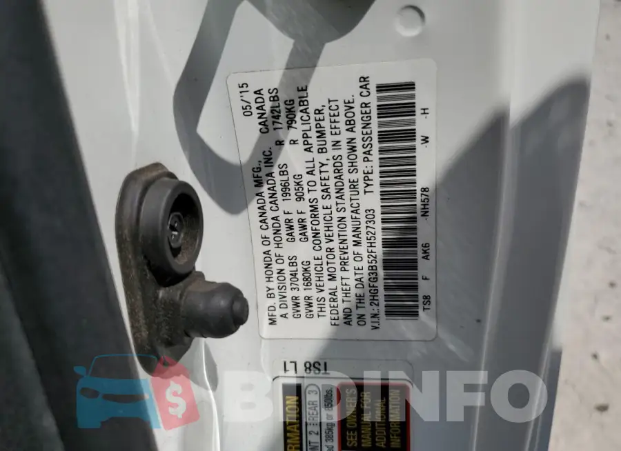 2HGFG3B52FH527303 Photo# 12