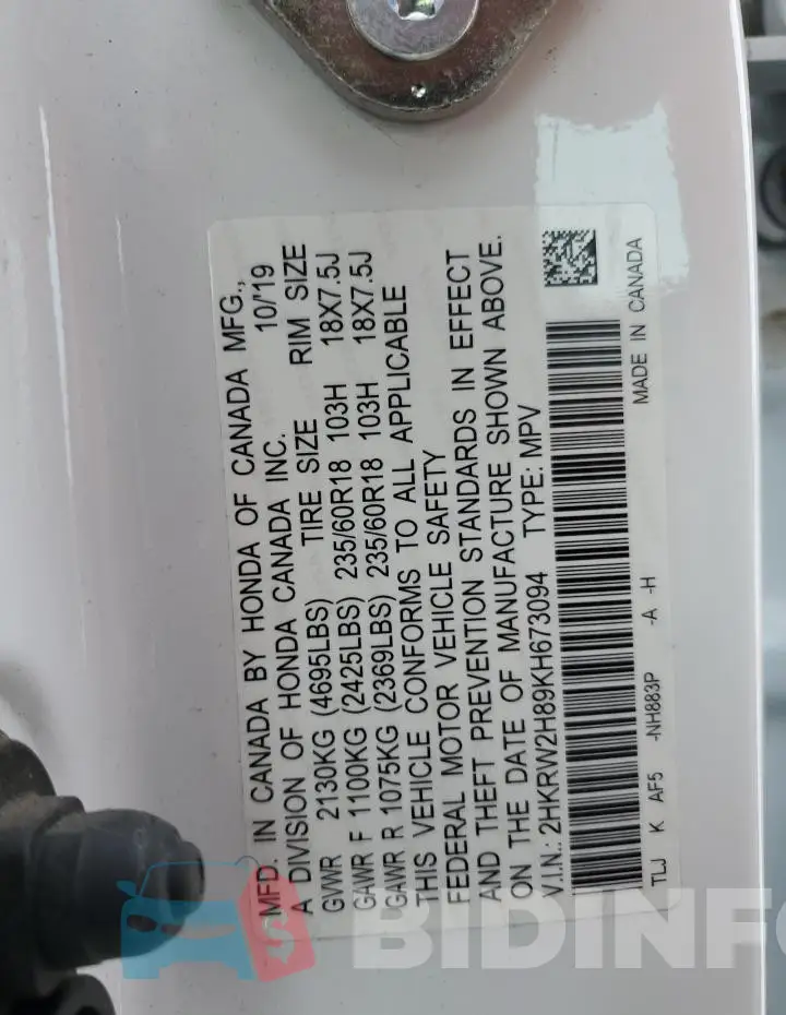 2HKRW2H89KH673094 Photo# 13