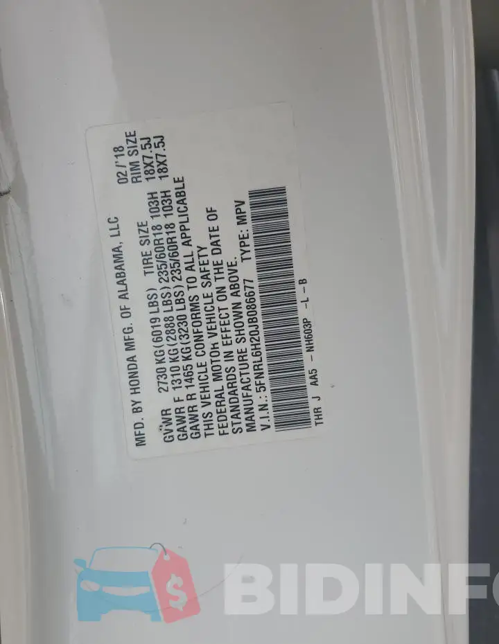5FNRL6H20JB086677 Photo# 13