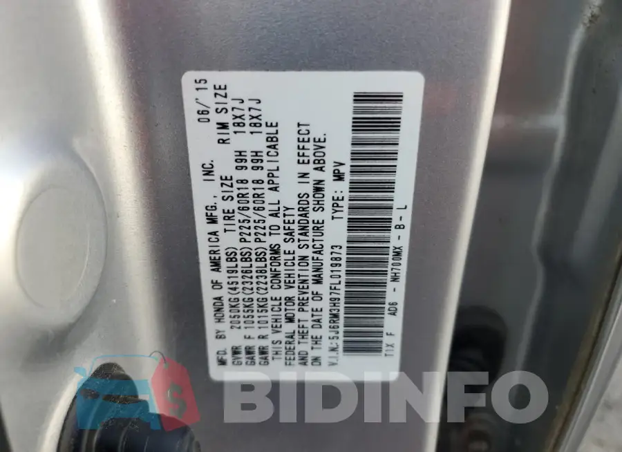 5J6RM3H97FL019873 Photo# 14