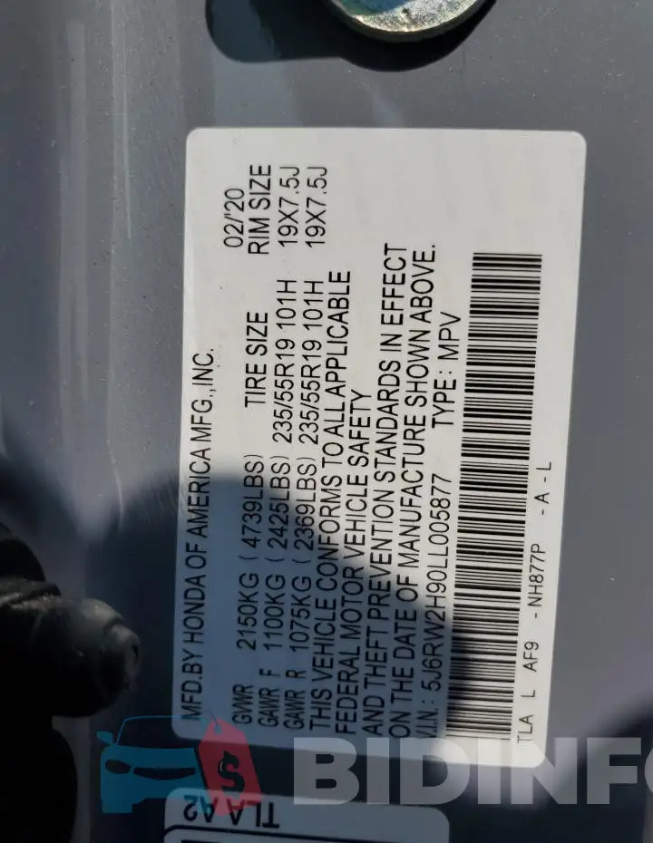 5J6RW2H90LL005877 Photo# 13
