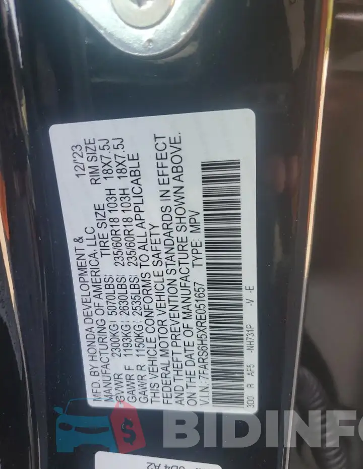 7FARS6H5XRE051657 Photo# 13