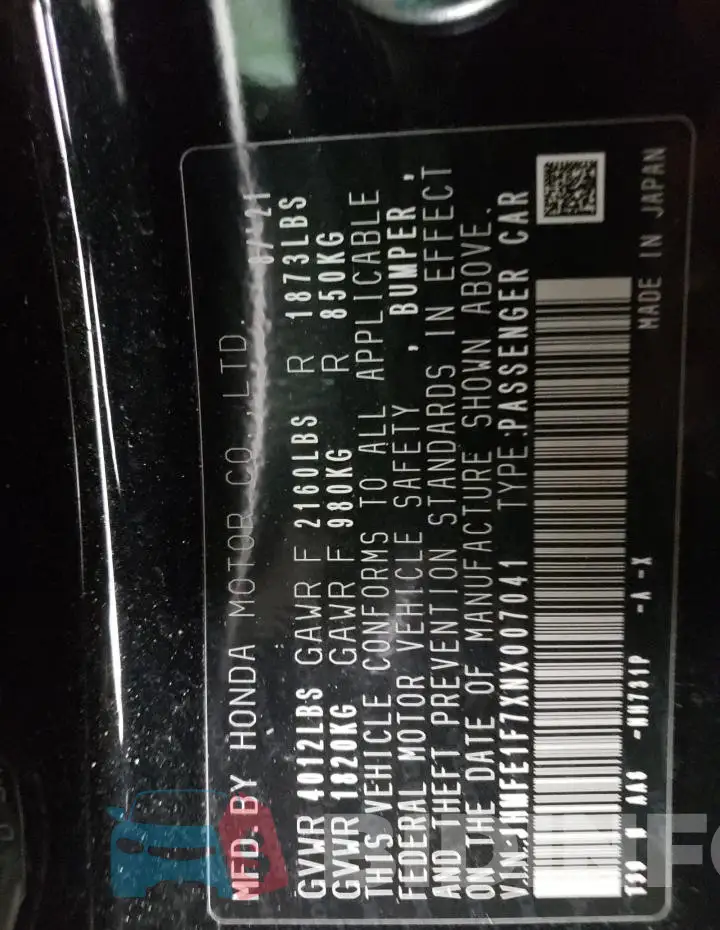 JHMFE1F7XNX007041 Photo# 13