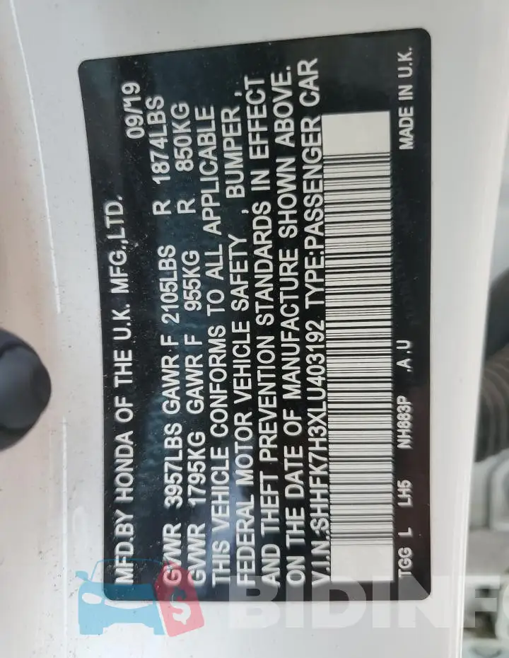 SHHFK7H3XLU403192 Photo# 12