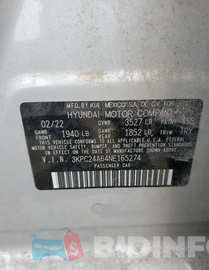 3KPC24A64NE165274 Photo# 12