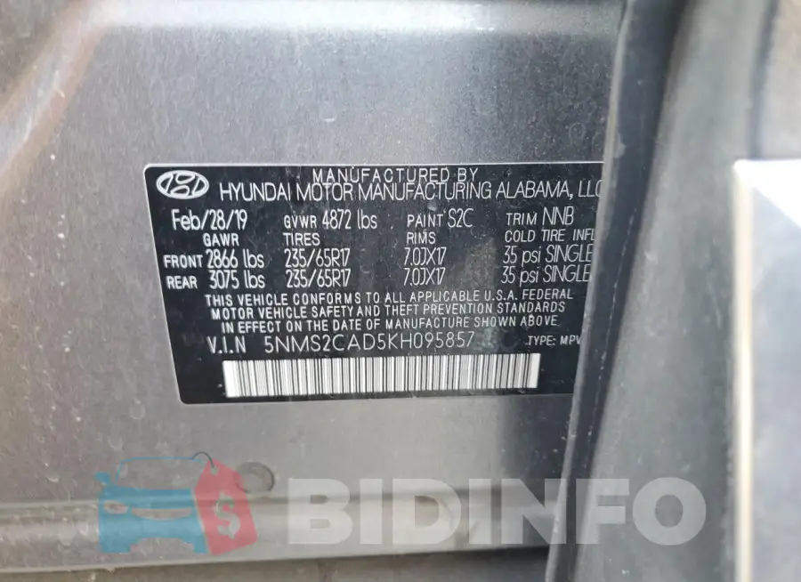 5NMS2CAD5KH095857 Photo# 13