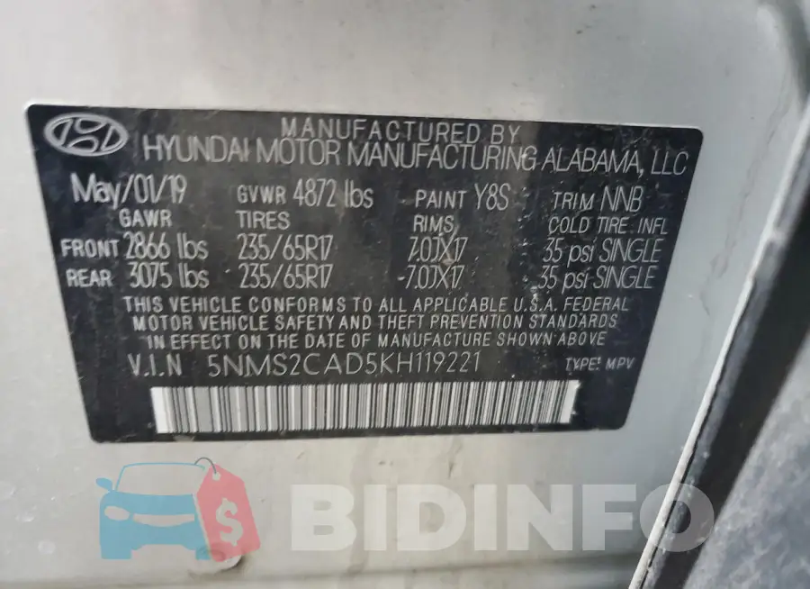 5NMS2CAD5KH119221 Photo# 13