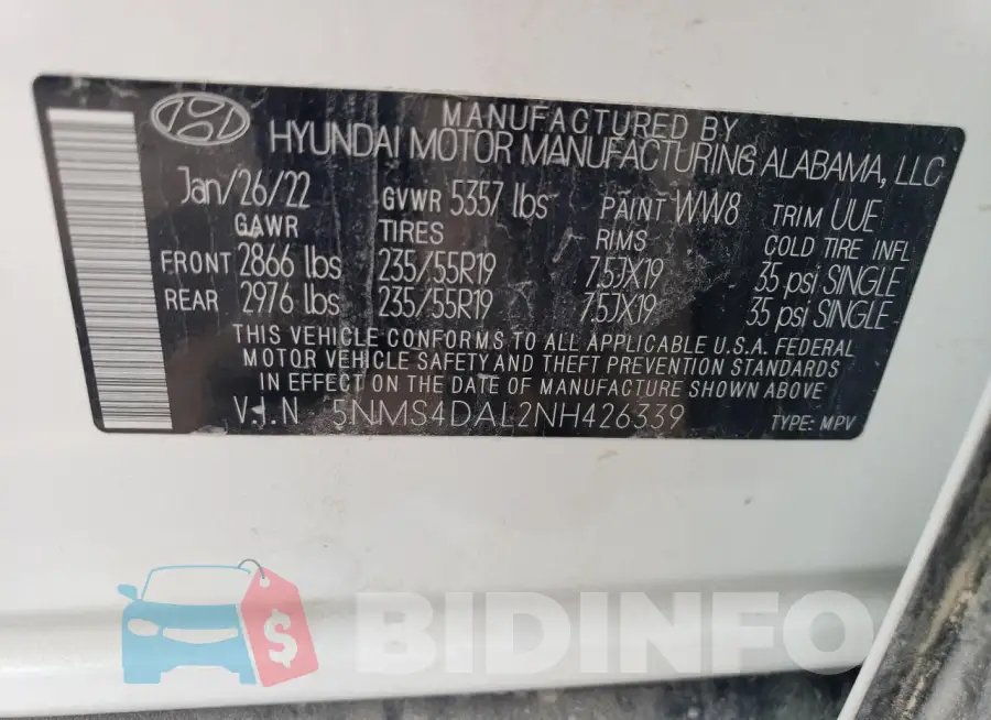 5NMS4DAL2NH426339 Photo# 13