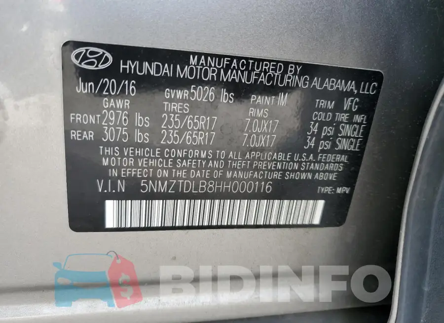 5NMZTDLB8HH000116 Photo# 13