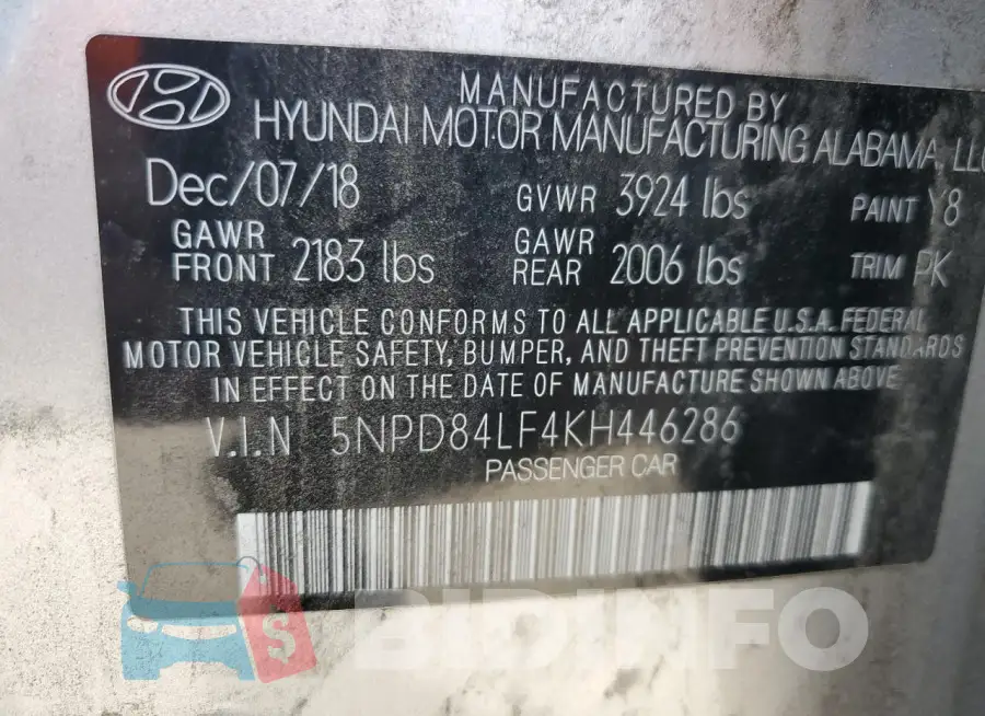 5NPD84LF4KH446286 Photo# 13