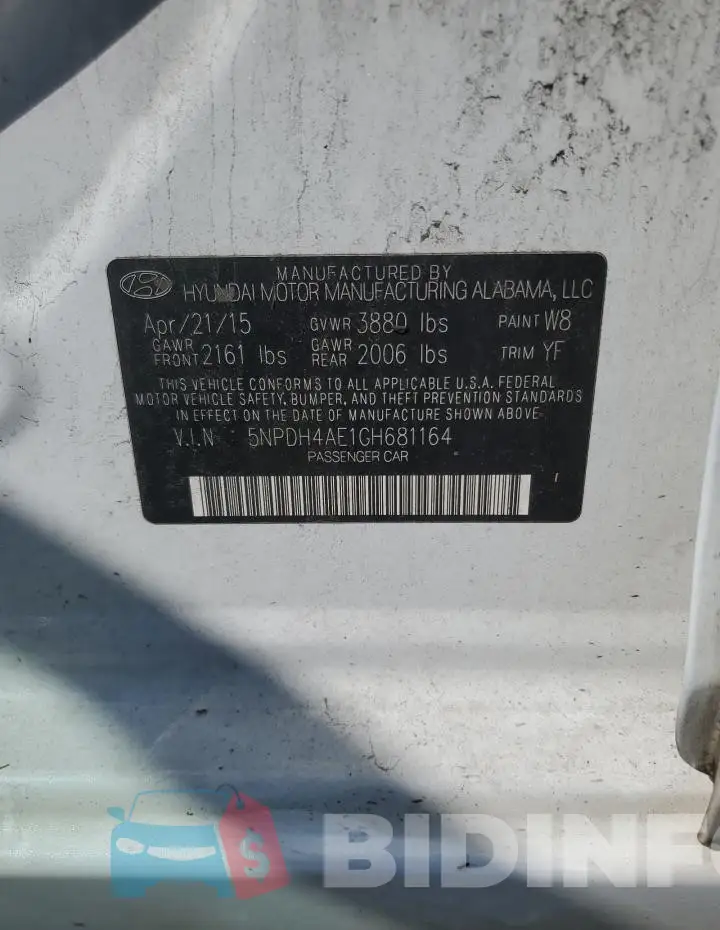 5NPDH4AE1GH681164 Photo# 12