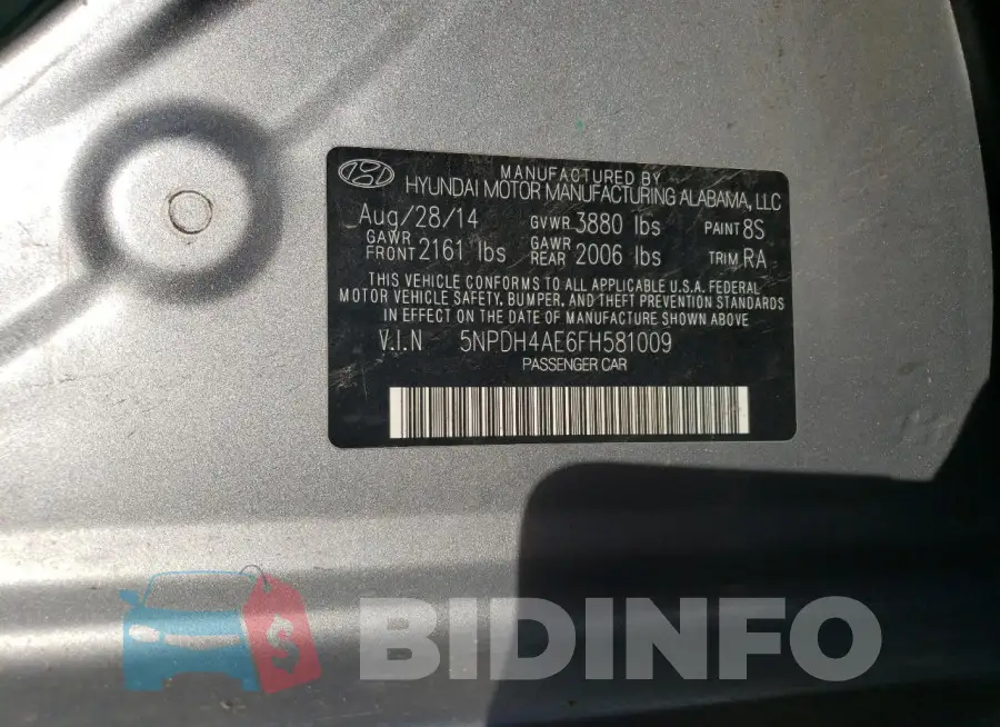 5NPDH4AE6FH581009 Photo# 12